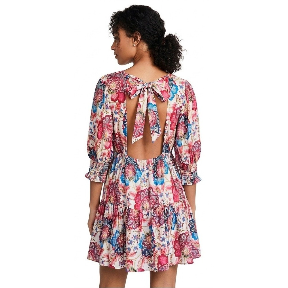 NWT MISA LOS ANGELES Honor Floral Mini Dress Open Back Shift‎ 3/4 Sleeve Size XS